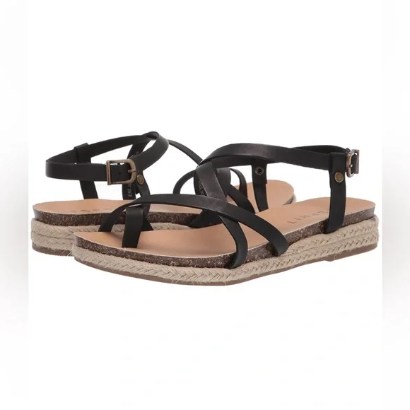 Esprit Black Strappy Espadrille Sandals criss cross summer trendy Judy - Picture 1 of 5